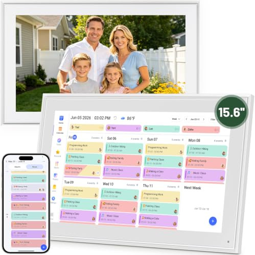 Digital Calendar:15.6-Inch Wall Planner Digital Calendar & Chore Chart,Smart Touchscreen Interactive Display for Family Schedules–Wall Mount Included,Seamless Scheduling/Organizing