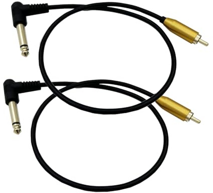Cable de audio RCA de 6,35 mm a RCA, ángulo de 90 grados, 6,35 mm, TS mono macho a RCA macho, cable adaptador de audio para guitarra, amplificadores, altavoz, paquete de 2, 1.64 pies
