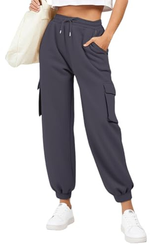 Pantalon de jogging pour femme - Pantalon cargo baggy taille haute - Automne/hiver - Stretch - Couleur unie - Léger et confortable - Pantalon de jogging en plein air avec cordon de serrage et poches