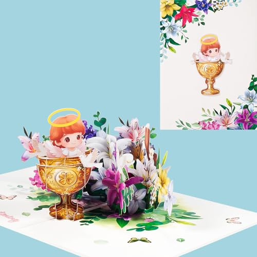 Pop-up Karte zur Taufe eines Babys,3D Karte zur Taufe eines Mädchens