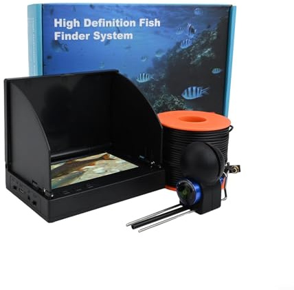 Eawfgtuw Fischfinder Unterwasserkamera mit 10,9 cm IPS-Bildschirm, 220°-Weitwinkel, IP68 wasserdichtes Objektiv, 12 Infrarot-LEDs für Nachtangeln (IPS + 50 M-Kamera)