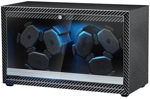 Mcbazel Enrollador Automático de Relojes para 6 Relojes con Luz LED, Motor Ultra-Silencioso Cajas Giratorias 4 Modos de Rotación, Alimentación USB DC Watch Winder de hasta 45 mm