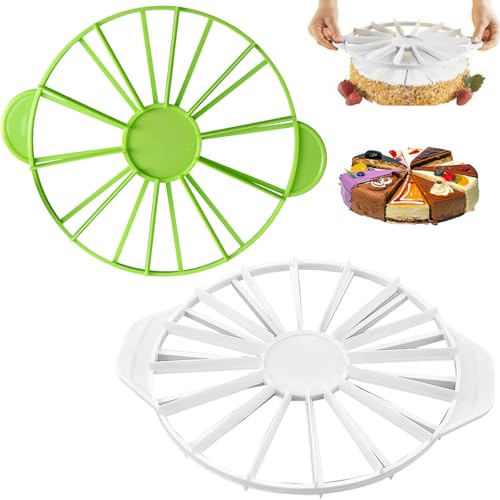 2 Pièces Séparateurs à Gâteau Ronds, 1 Pièces 10/12 Vert + 1 Pièces 14/16 Blanc, Matière Plastique, Aide à la Découpe Réglable pour Couper des Parts de Gâteau Régulières