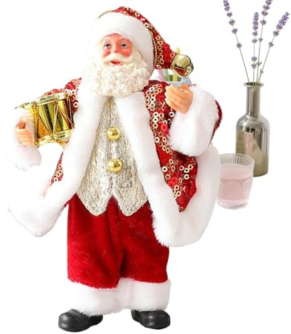 Figura Babbo Natale – Decorazione Natalizia In Tessuto 18 Cm Con Strumento | Ornamento Per Albero, Mensola, Tavolo, Scrivania & Davanzale | Decorazione Invernale Per Casa, Ufficio & Idea Regalo