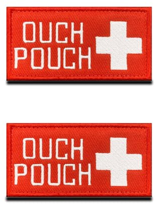 2 stycken Ouch Pouch medicinskt kors-broderad lapplapp med krok & ögla, taktisk räddningstjänst moral emblem för taktisk ryggsäck räddningsset första hjälpen-låda bilaga