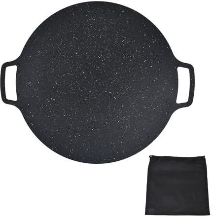 Omabeta Korean BBQ Grill, Iron Nonstick Smooth Surface Round Grilling Tray with Good Heat Preservation, for Pork Belly Pancakes Ribs Camping Indoor Outdoor (41CM)