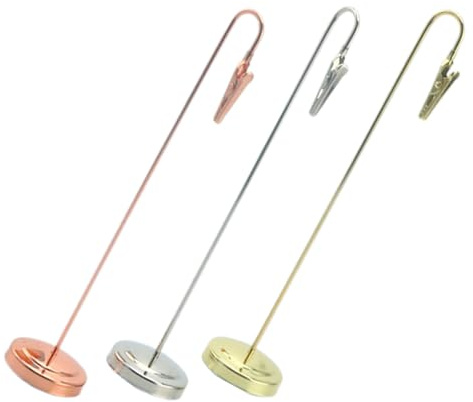 Veemoon Lot de 3 Porte-mémos Métalliques 20 Cm – Pince Porte-notes Dorée, Argentée et Rose Gold – Support Clip pour Bureau, Détenteurs de Noms de Table et Organisation de Documents