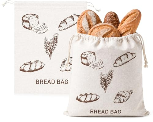 Tabutige Sacchetto di Pane in Lino, Set di 2 Sacchetti per conservazione del Pane, Mantieni Fresco, Sacchetti in Tessuto Traspirante sostenibile Riutilizzabile