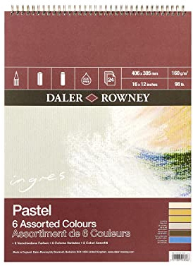 Daler-Rowney Ingres - Blocco a spirale in carta pastello, 40,6 x 30,5 cm, 6 colori assortiti, 24 fogli, ideale per artisti professionisti
