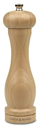 Cole & Mason Beech Capstan A8 Pepper Mill, 200mm, Adjustable Grind Precision+ Mechanism, Beech Wood, Single, Includes 1 x Pepper Grinder