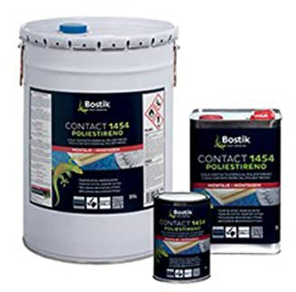 BOSTIK CONTACT 1454 POLIESTIRENO Ámbar, Cola de Contacto Especial Poliestireno, Gran Agarre Inicial, Adhesivo de Caucho Sintético en Disolución de Gran Rendimiento, Todo Tipo de Soportes, Bote de 5 l