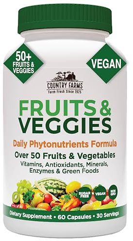 Country Farms Super Fruits and Veggies Capsules, Whole Food Supplement, Powerful Antioxidant, Supports Energy, Immune Health, Boosts Digestive Health, 30 Super Foods, 30 Servings