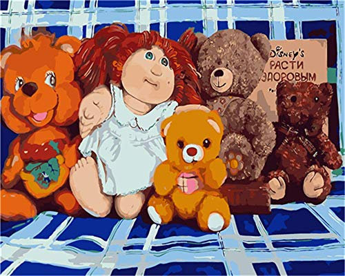 YEESAM ART DIY Ölgemälde Malen nach Zahlen Erwachsene Kinder, Süß Puppe Bär Zahlenmalerei ab 5 Öl Wandkunst (Puppe, mit Rahmen)