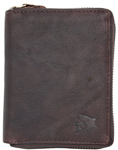 FLW Cerniera portafoglio realizzato in vera pelle naturale resistente con uno squalo