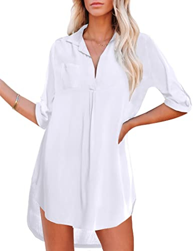 UNibelle strandklänning damer sommar bikini cover up strandponcho badmode strand täckande skjorta sommarklänning, A_vit, XL