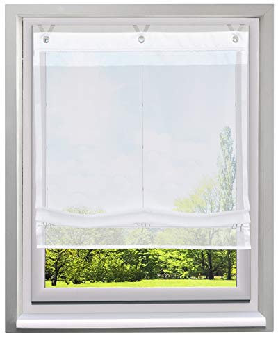 Ösenrollo Schön Spleiss Raffrollo mit V-Haken Transparent Voile Vorhang (BxH 80x155cm, Weiß)