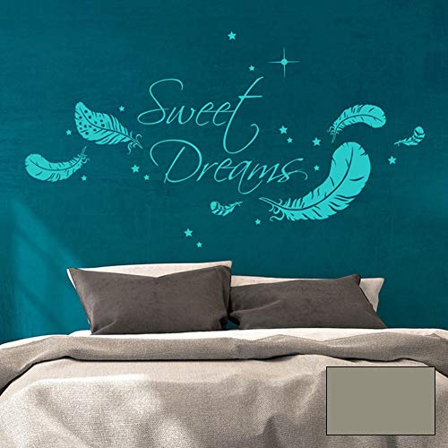 Wandtattoo Familie Aufkleber Sweet Dreams Federn & Sternen Wanddeko Wandbild M1759 - ausgewählte Farbe: *mittelgrau* ausgewählte Größe: *L - 65cm hoch x 120cm breit*