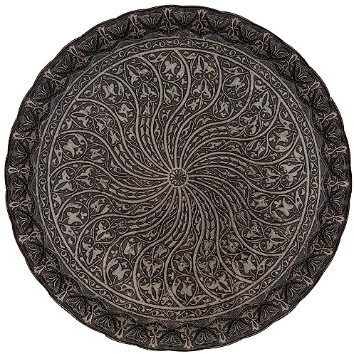 Alisveristime Türkisches Ottoman-Tablett für Kaffee und Tee, 30 cm, gewelltes Zamak-Tablett mit traditionellen Motiven, erhältlich in fünf Farbvarianten (schwarz)