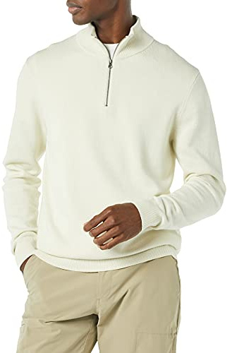 Amazon Essentials Maglione con Cerniera sul Collo in Cotone 100% Uomo, Avorio, XL