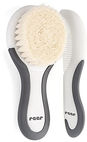 reer 81070 BabyCare - Set de cuidado del cabello (2 piezas, cepillo para pelo de cabra y peine de escoza)