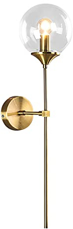 ZTTECH Industrielle Vintage Wandleuchte Glas Globus Ruie mit Gold Langer Arm Wandleuchte Gold Wandleuchte Nachttischlampe (Klar)