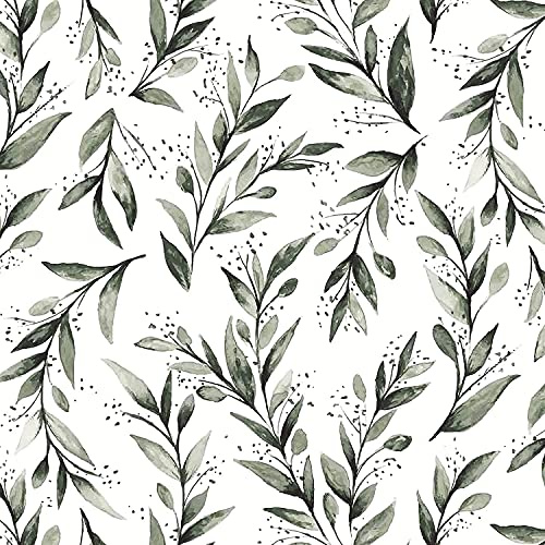 Livebor Papel tapiz de hojas de olivo para despegar y pegar, papel de contacto de hojas de 17.7 x 78.7 pulgadas, papel tapiz floral para despegar y pegar, papel tapiz moderno de granja, papel tapiz