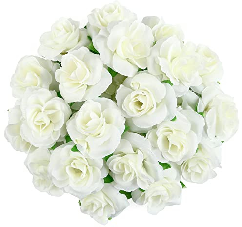 KESOTE 50pcs Mini Ivory White Roses Artificial Flowers Bulk, 1.6 Small Silk Fake Roses Flower Heads for Decoration, Crafts, Wedding Centerpieces Bridal Shower Party Home Decor
