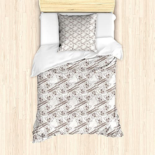 ABAKUHAUS Vanille Bettbezug Set für Einzelbetten, Pods und Blumen mit Text, Milbensicher Allergiker geeignet mit Kissenbezug, 135 cm x 200 cm - 80 x 80 cm, Umber Ivory