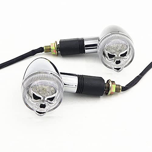 AKSYZ 1Pair Universal Motorcycle Skull head Turn Signals Lights Stalk Indicator Lamp
