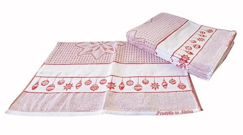 Strofinacci Canovacci Natale Set 6 Pezzi 100% Cotone Misura Cm 50x70 Tela Aida Ricamo Hobby Cucito Prodotto Italiano (Rosso Palle Natale)