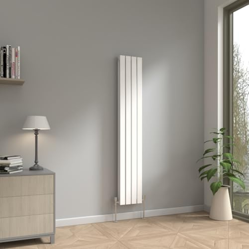 NRG 1600 x 272mm Vertical Radiator Gloss White Double Flat Panel | Mild Steel, Central Heating Heater, Tall Radiator, Wall Mounted, Designer Radiator, for Kitchen, Bathroom
