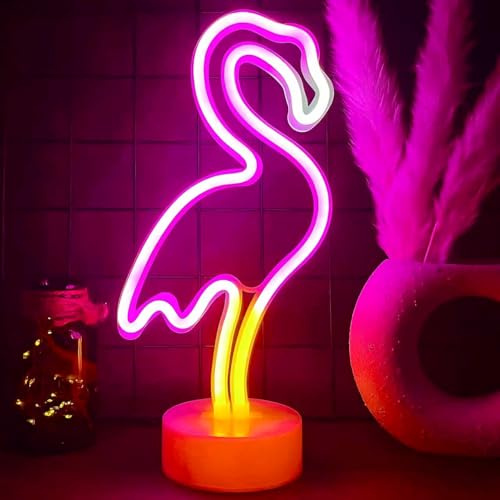 NIWWIN Flamingo Neon Licht 32cm, USB & Batteriebetrieb, LED Deko Leuchte, Nachtlampe für Mädchenzimmer, Deko für Party, Hochzeit, Coole Geschenkidee