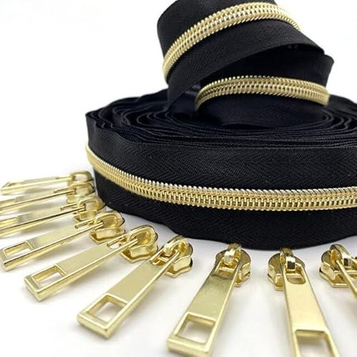 TOUFA Rollo de Cremallera de nailon n. ° 5, rollo de 5 metros con 10 deslizadores de cremallera para bolso, abrigo, equipaje y otros proyectos de costura