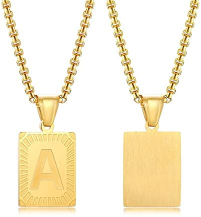 Skcess Schmuck für Frauen, Freundschaftsketten Kette Vergoldet Buchstabe Quadratischer Anhänger Kette Edelstahl Damen Halskette Damen