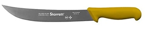 Starrett Professional Stainless Steel Chefs Steak Knives - Wide Curved Profile - 10-inch (250mm) - Yellow Handle