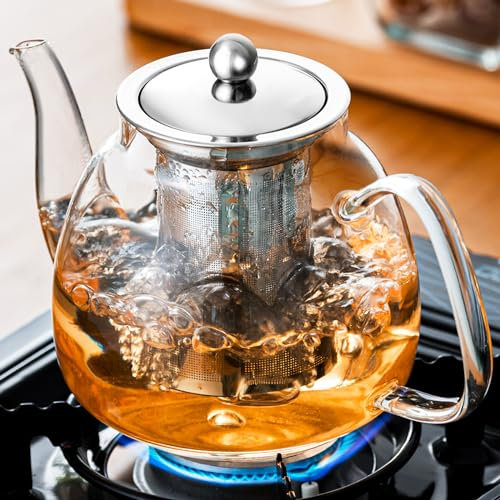 PARACITY Glass Teapots with Infuser 1000 ml, Teapot with Infuser 34 oz, Tea Infuser for Loose Tea, Large Teapot Blooming and Loose Leaf Tea Maker Tea Brewer,Tea Set for Camping, Travel