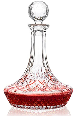 KANARS Weinkaraffe, mundgeblasener Rotweindekanter, Belüfter, 1250 ml, Kristall-Likör-Weinkrug mit Stopfen für Zuhause, Bar, Abendessen