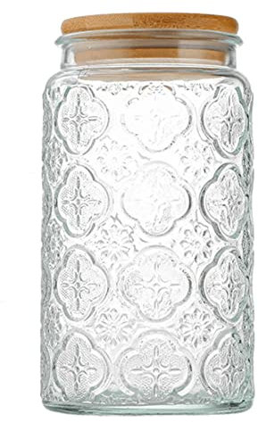 Eidoct Barattolo di vetro con coperchio ermetico in legno, da 992,2 g, stile vintage, da cucina, contenitore per alimenti, per caramelle, farina, avena, chicchi di caffè (Begonia Flowers)