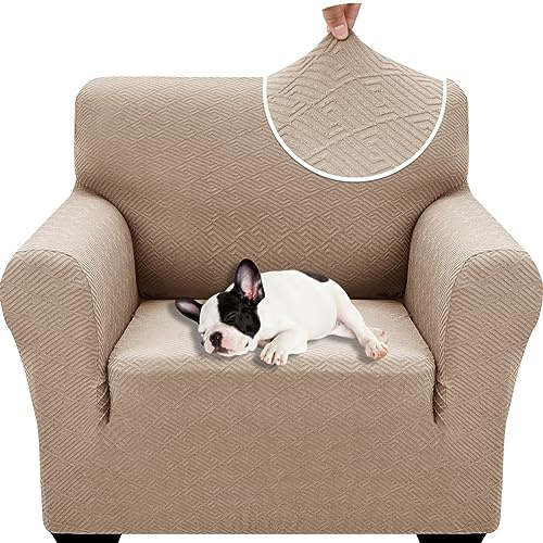 XINEAGE Copripoltrona 1 Posto Elasticizzato, Fodere Copridivano con Braccioli per Il Soggiorno, 1 Pezzo Copridivani Universale, Copri Divani Antiscivolo per Cani, Animali Domestici, Cachi