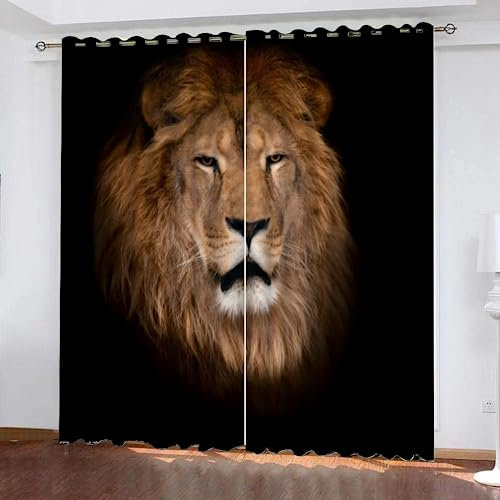 GIOVIA 3D Löwe Vorhänge Abdunkelnde Tier Löwe Kindervorhänge Vorhang mit ösen 2er Set Gardinen Blickdicht Verdunkelungs für Kinderzimmer Schlafzimmer Wohnzimmer B 110 X H 95 cm