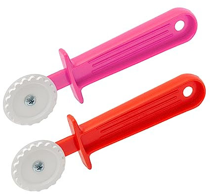 Lot de 2 roues à découper les pâtes - Coupe-raviolis - Roulette à pâte cannelée en plastique - Pince à sertir pour la pâtisserie - Outil de rouleau à pâtes avec poignée en plastique OFXDD