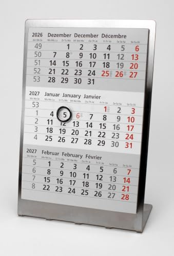 HiCuCo 3-Monats-Tischkalender für 2026 + 2027 + 2028 - Aufstellkalender - Edelstahl - TypP3 (Premium)