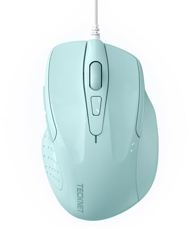 TECKNET Mouse Pro S2 Souris Filaire Optique Haute Précision 6 Boutons 6400 DPI 4 DPI Réglable Souris Ergonomique pour Windows 11/10/8.1/8/Vista/XP/Mac Ordinateur Portable/Bureau Câble 1.5M-Vert Clair