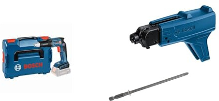 Bosch Professional 18V System Akku Trockenbauschrauber GSR 18V-EC TE (ohne Akkus und Ladegerät, in L-BOXX) + GMA 55 Magazinaufsatz + Schnellbauschraube Feingewinde, S-F, 3,9 x 25 mm