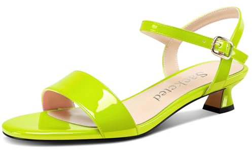 Saekcted Mujer Gatito Bajos Heel Abierta Punta Correa Tobillo Sandalias Slingback Cierre con Hebilla Dress Zapatos Casual Fiesta Verano 3 CM Heels Verde Lima 42 EU