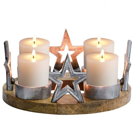 Moderner Adventskranz Demali modern aus Holz und Metall in Braun 23 cm