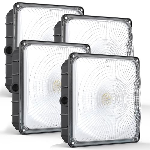 HYPERLITE LED Canopy Light 45W: 6300LM 5000K Daylight - 120-277V LED Canopy Lights Outdoor IP65 Waterproof for Workshop Carport Entrance - 4 Pack