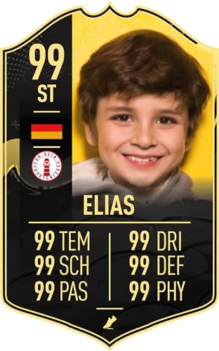 Schwarzgold Holz-Fußballkarte für Jungen - mit Foto, Namen und vielem mehr - perfekt für 9-12 Jahre, Fussball-Geschenk für Kinder