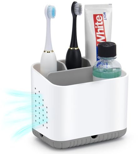 toprance Toothbrush Holder Anti-slip Electric Toothbrush Holder For Bathroom Countertop, 4 Compartments Detachable Toothbrush Caddy With Drainage For Family