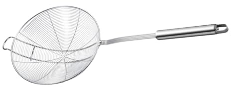 Cuchara Espumadera de Acero Inoxidable Grande con Gancho | Plata, Uso Práctico y Limpieza Sencilla, Ligera para Restaurante y Local de Pollo Frito
